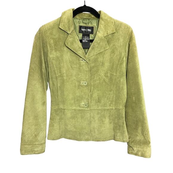 Brandon ThomasY2K  Lime Green Leather Suede Jacket Women’s SZ Small 90s Style - Picture 1 of 4
